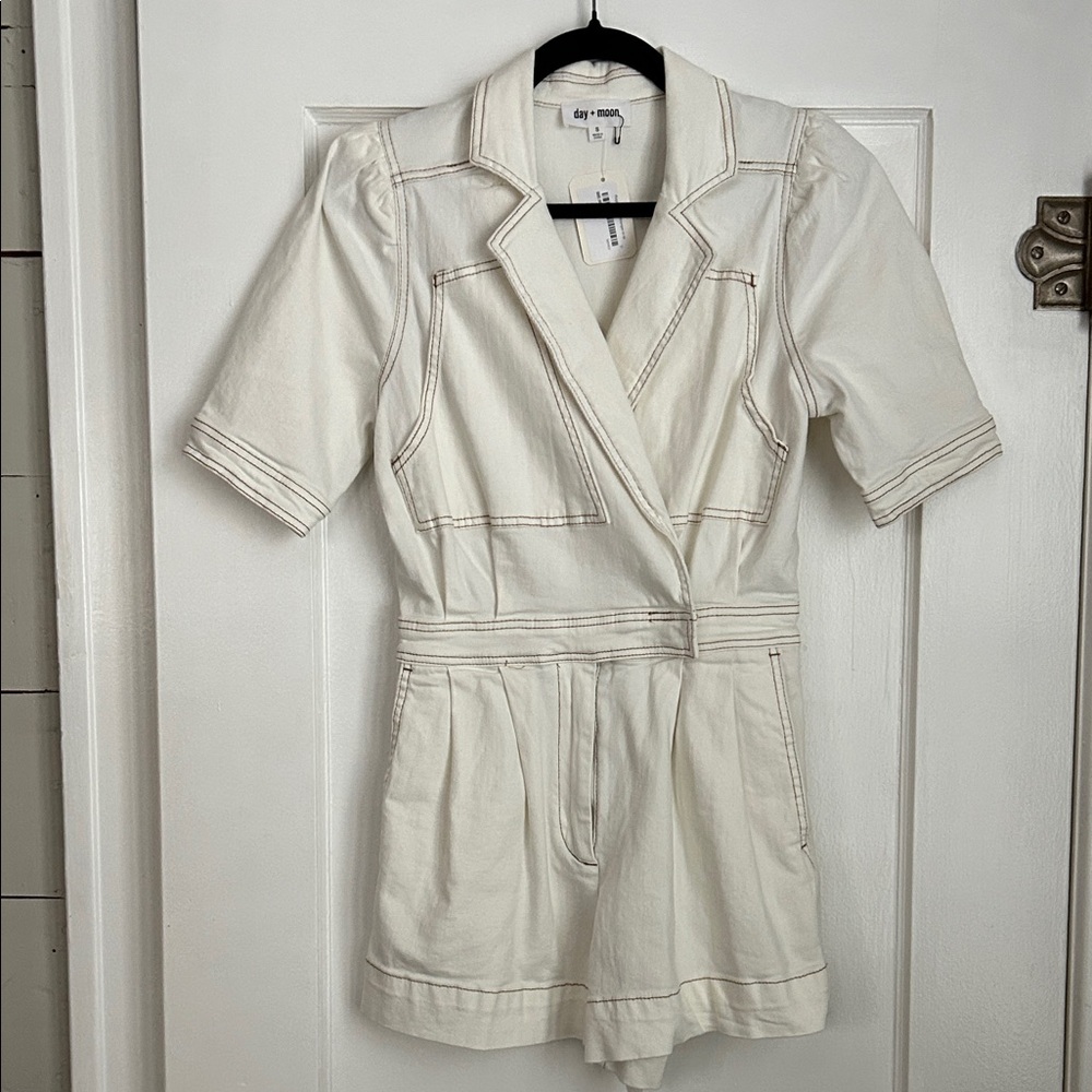 Day + Moon white denim romper
